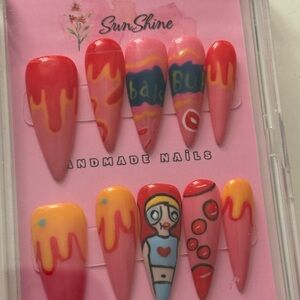 Source Unknown Red and Pink Handmade Nails